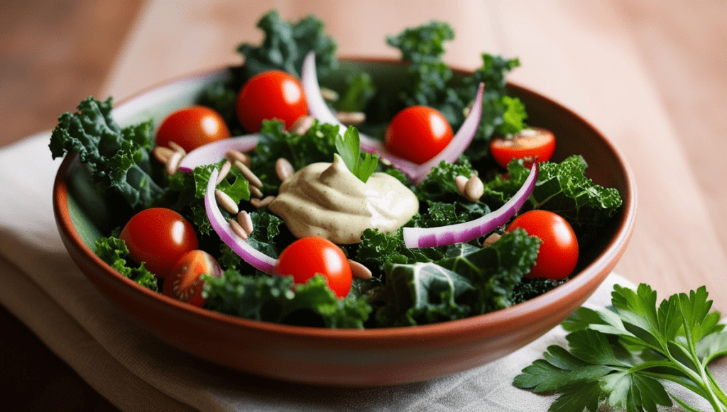 egan Kale Salad With Creamy Sunflower Seed Dressing