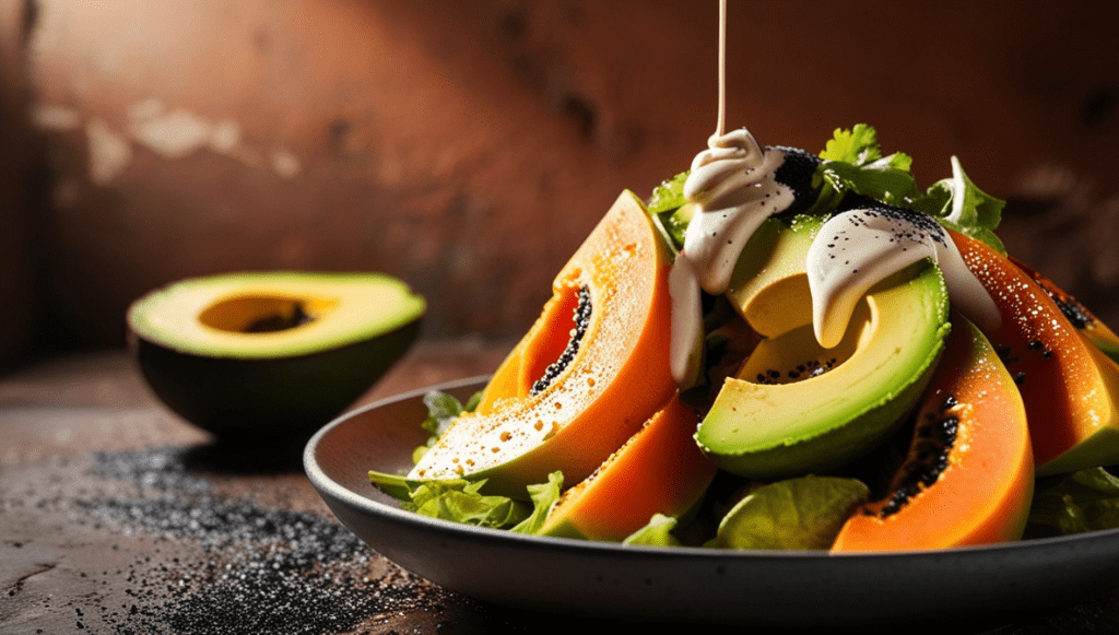 Avocado and Papaya Salad With Black Salt Dressing